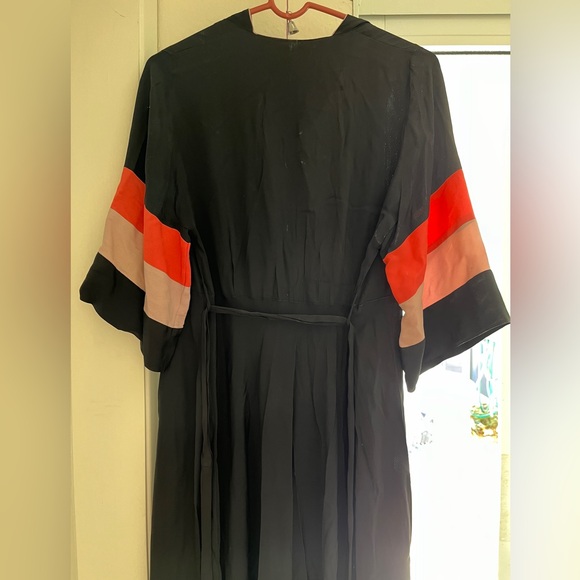 Vintage 40s Saybury Robe Dressing Gown Tricolor Black Peachy Coral Lavender S - Picture 16 of 16